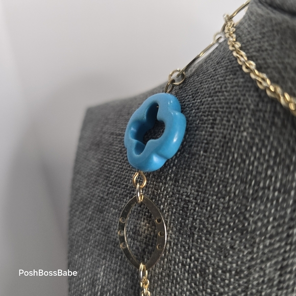 Turquoise Howlite & Gold-Tone Infinity Necklace – 34" No Clasp - Picture 5 of 11